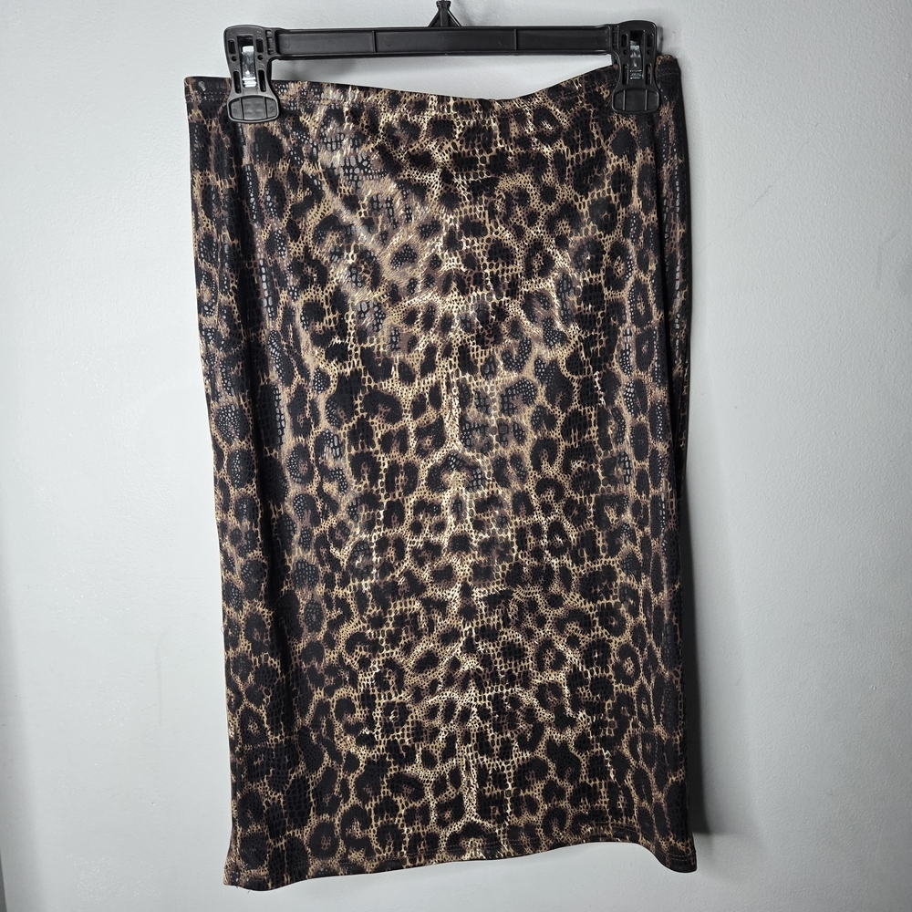 Rampage Leopard Print Midi Skirt XS Stretch Bodycon Y2K Animal Print Pencil - Picture 4 of 6